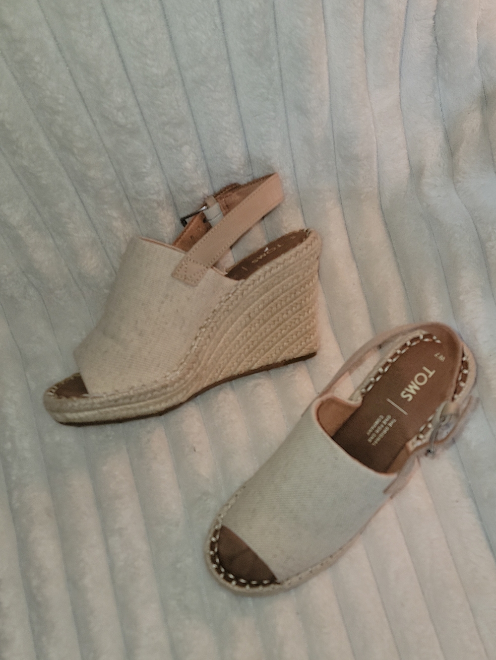 TOMS Natural Canvas Espadrille Wedge Sandals